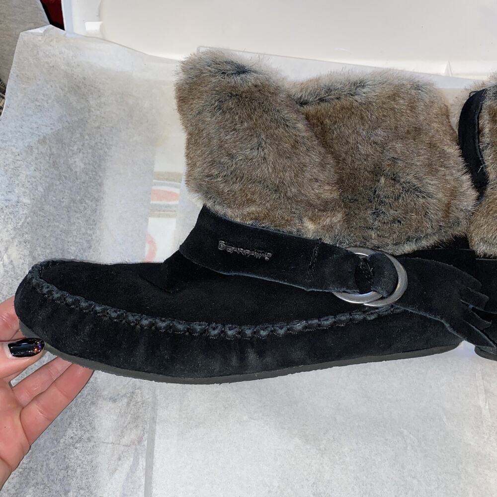 Bearpaw Casual Boots Womens Black Monet Cow Suede Uppers Slip On Winter Sz 9
